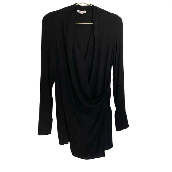 Helmut Lang Black Wrap Front Pullover Draped Blouse P Wool Blend Made in USA